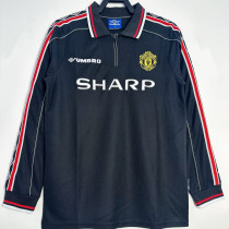 1998/99 M Utd Black Retro Long Sleeve Soccer Jersey