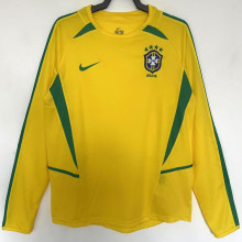 2002 Brazil Home Yellow Retro Long Sleeve Soccer Jersey