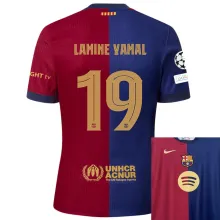 LAMINE YAMAL #19 BA 1:1 Quality Home Fans Jersey 2024/25 胸前圆广告(UCL Font 欧冠字体 有号下广告) ★★