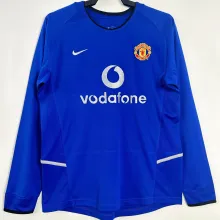 2002/03 M Utd Away Blue Retro Long Sleeve Retro Soccer Jersey