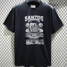 2025 Santos Black Cotton Retro Style T-Shirt