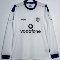 2000 M Utd Away White Long Sleeve Retro Soccer Jersey