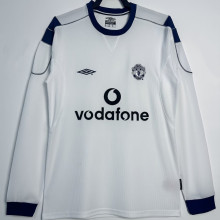 2000 M Utd Away White Long Sleeve Retro Soccer Jersey