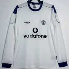 2000 M Utd Away White Long Sleeve Retro Soccer Jersey