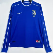 1998 Brazil Away Blue Retro Long Sleeve Soccer Jersey
