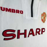 1998/99 M Utd White Retro Long Sleeve Soccer Jersey