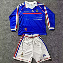 1998 France Home Blue Kids Retro Long Sleeve Soccer Jersey