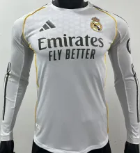 2025/26 RM Home White Long Sleeve Player Version Soccer Jersey
