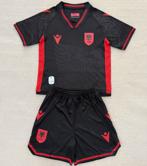 2025/26 Albania Third Black Kids Soccer Jersey 阿尔巴尼亚