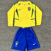2002 Brazil Home Yellow Kids Retro Long Sleeve Soccer Jersey