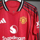2025/26 M Utd Home Red Player Version Long Sleeve Soccer Jersey