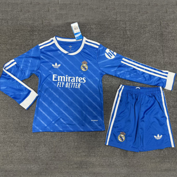 2025/26 RM Third Blue Kids Long Sleeve Soccer Jersey  长袖童装