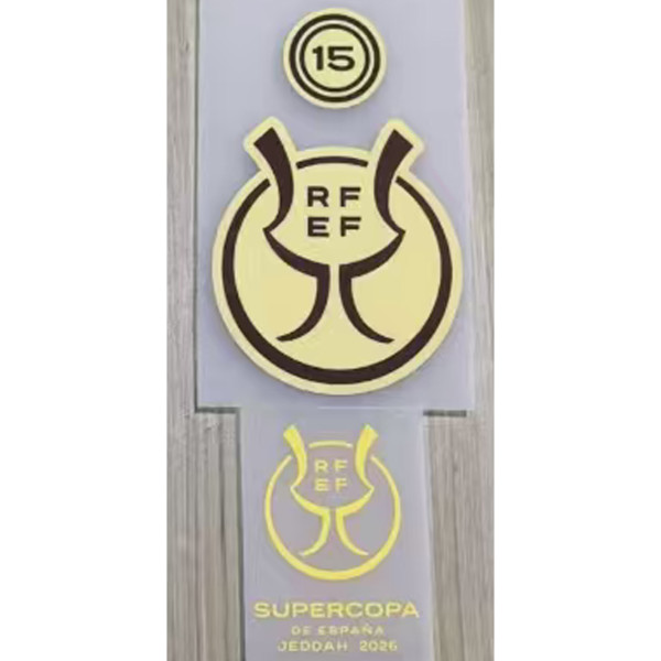 巴傻用 SUPERCOPA DE ESPANA + 15 Gold Patch 2026 西超级杯 + 胸前小字  (You can buy it alone OR tell us which jersey to print it on)