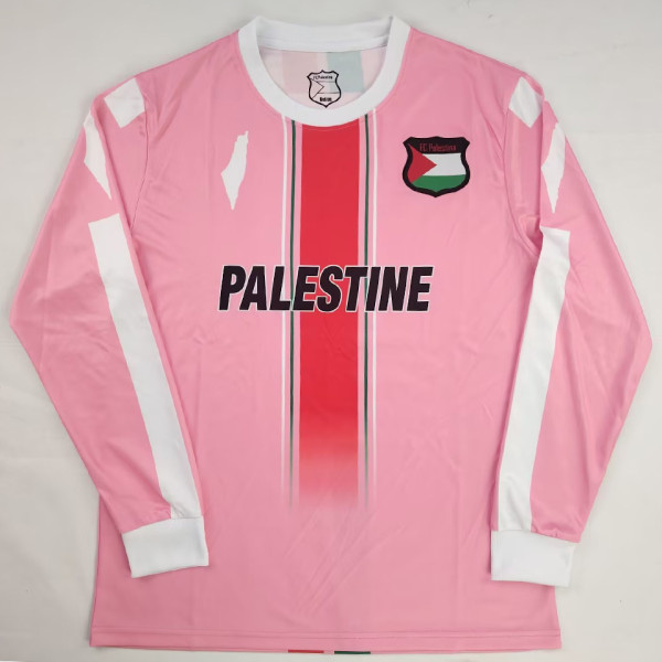 2024 Palestine Pink Long Sleeve Fans Soccer Jersey 胸前英文