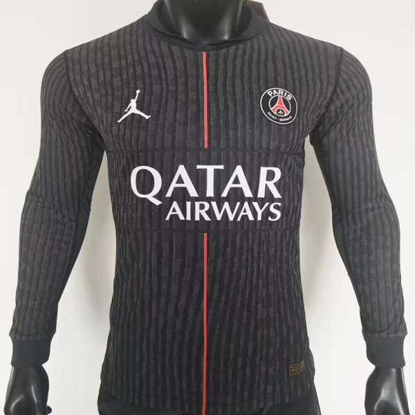2025/26 PSG 4th Black Player Version Long Sleeve Soccer Jersey