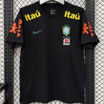 2026/27 Brazil Black Casual Pure Cotton T-Shirt 肩膀字黄色