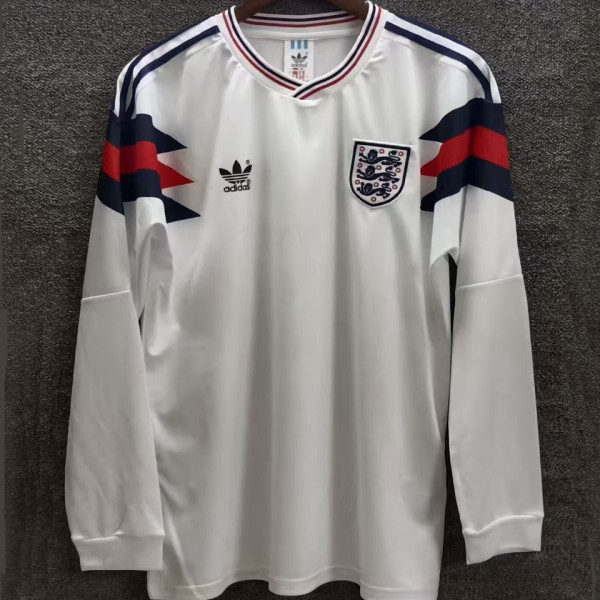1990 England White Retro Long Sleeve Soccer Jersey