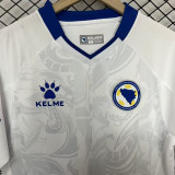 2025/26 Bosnia-Herzegovina Away White Fans Soccer Jersey 波黑 (Have Right Patch 有右臂章 黑底白字）