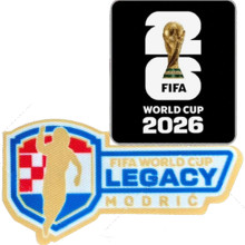 橡胶  LEGACY MODRIĆ + FIFA WORLD CUP 2026 Rubber Right Patch 右臂章 黑底白字+莫德里奇传奇章(You can buy it alone OR tell us which jersey to print it on. )