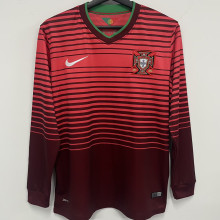 2014 Portugal Home Red Retro Long Sleeve Soccer Jersey