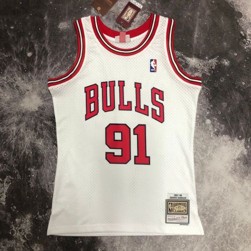 Men's M&N 1998 Dennis Rodman White Retro Jersey