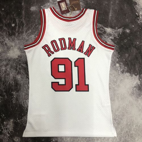 Men's M&N 1998 Dennis Rodman White Retro Jersey