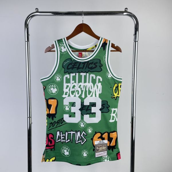 Men's M&N 1985/86 Larry Bird Green Retro Jersey