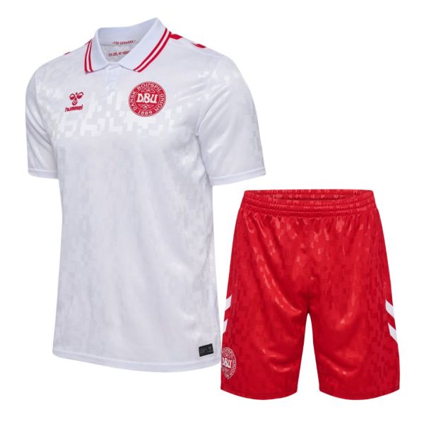 Kids Denmark 2024 Euro Away Jersey and Short Kit