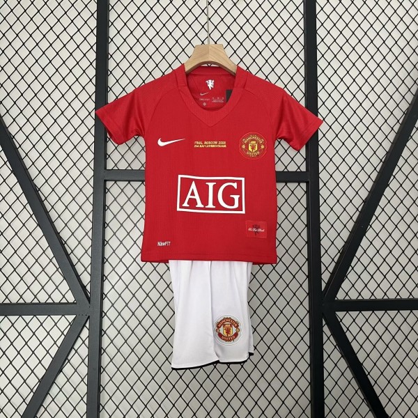 Kids MUFC 2008 CL Final Home Retro Jersey and Short Kit