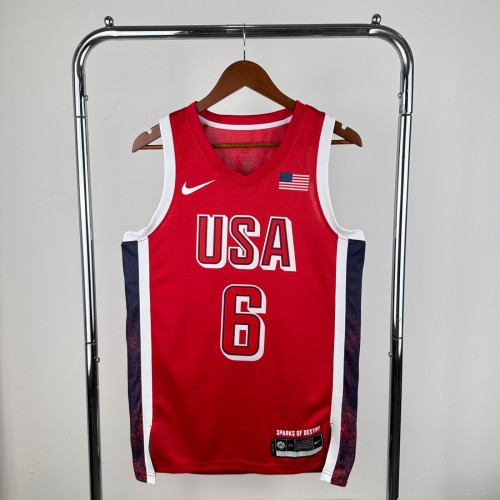 Unisex USA Basketball 2024 Olympics Team LeBron James Swingman Jersey - Red