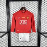 Kids MUFC 2008 CL Final Home Long Sleeve Retro Kit