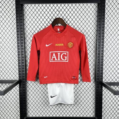 Kids MUFC 2008 CL Final Home Long Sleeve Retro Kit