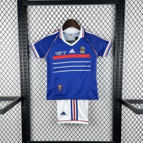 Kids France 1998 World Cup Home Retro Jersey and Short Kit