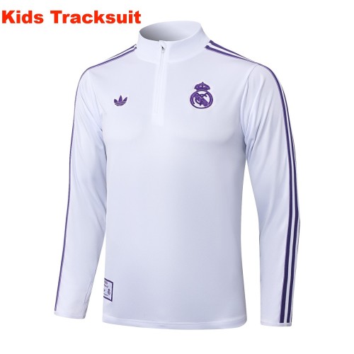 Kids Real Madrid 25/26 Retro Half-Zip Training Sweatshirt and Pants Set E2517