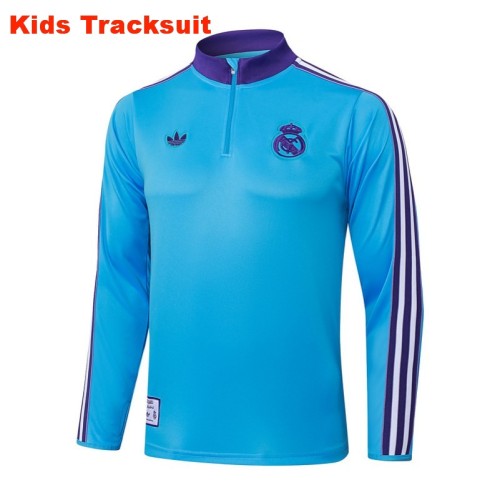 Kids Real Madrid 25/26 Retro Half-Zip Training Sweatshirt and Pants Set E2519