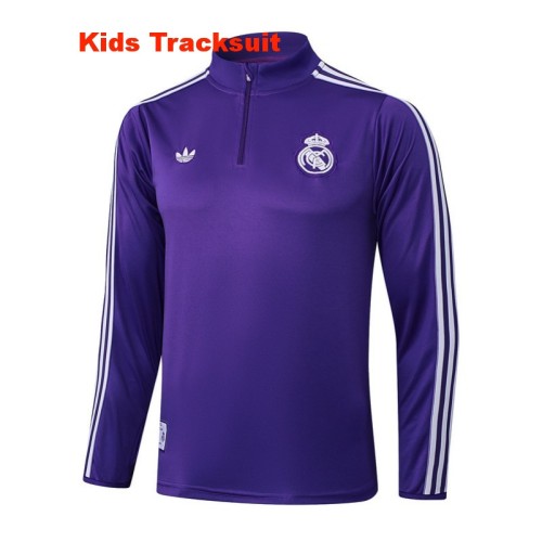 Kids Real Madrid 25/26 Retro Half-Zip Training Sweatshirt and Pants Set E2520