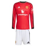 Kids MUFC 25/26 Home Long Sleeve Jersey and Short Kit