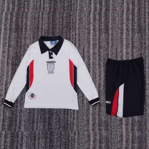 Kids Retro England 1998 World Cup Home Long Sleeve Kit