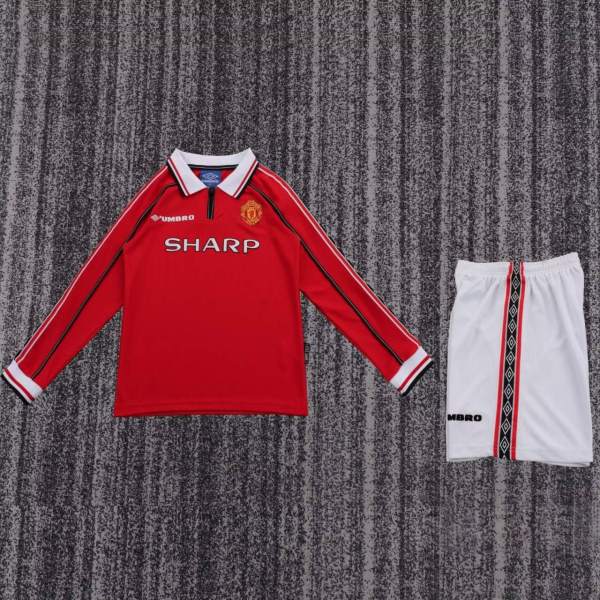 Kids MUFC 1998/1999 Home Long Sleeve Retro Kit