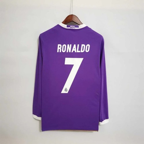 (On Sale) Real Madrid 2016/2017 Away Long Sleeve Retro Jersey with Ronaldo Print