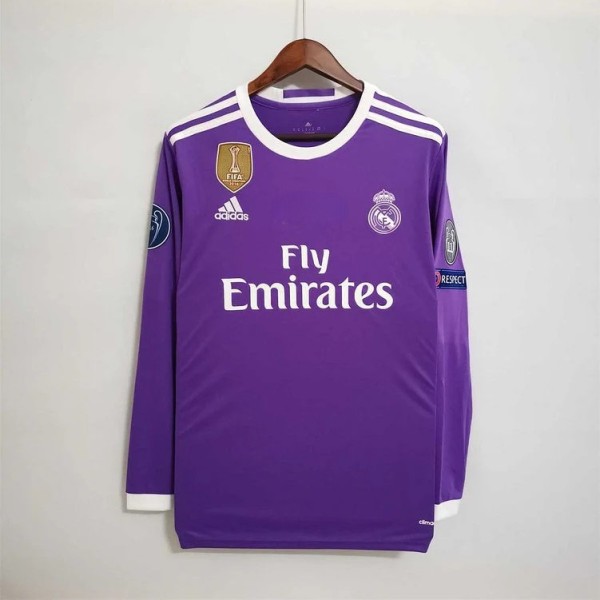 (On Sale) Real Madrid 2016/2017 Away Long Sleeve Retro Jersey with Ronaldo Print