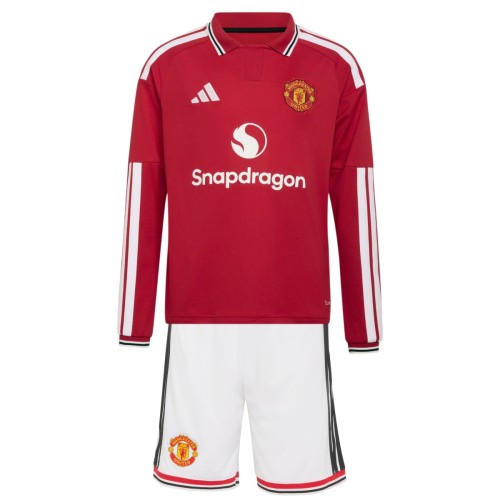 Kids MUFC 26/27 Home Long Sleeve Jersey and Short Kit