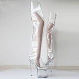 French Pleaser Seduce Crossdresser Clear Sissy Maid Thigh High Boots 20CM