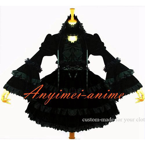 Gothic Lolita Dark Punk Black Velvet Dress Cosplay Costume Custom-Made[G611]
