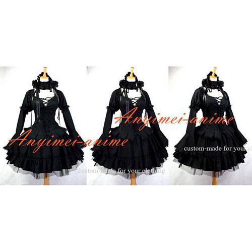 Gothic Lolita Dark Punk Black Cotton Dress Cosplay Costume Custom-Made[G647]