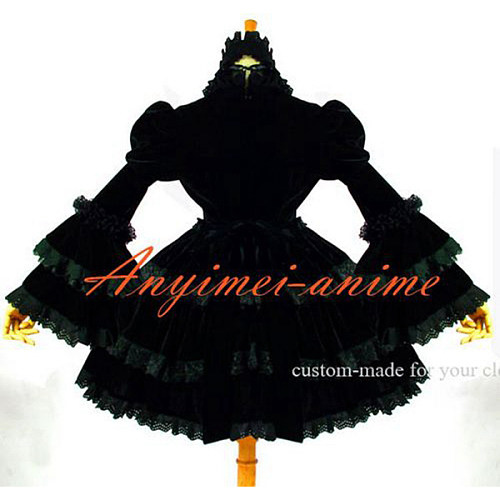 Gothic Lolita Dark Punk Black Velvet Dress Cosplay Costume Custom-Made[G611]