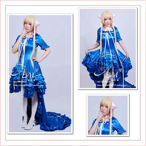Chobits Chii Blue Satin Dress Cosplay Costume Tailor-Made[G518]