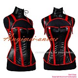 fondcosplay adult sexy cross dressing sissy maid short Black Faux Leather Bustier Zip Up Wetlook Boned Corset CD/TV[G409]