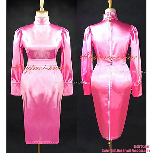 fondcosplay adult sexy cross dressing sissy maid short Gothic Lolita baby Pink Satin Lockable Dress Costume Custom-made[G502]