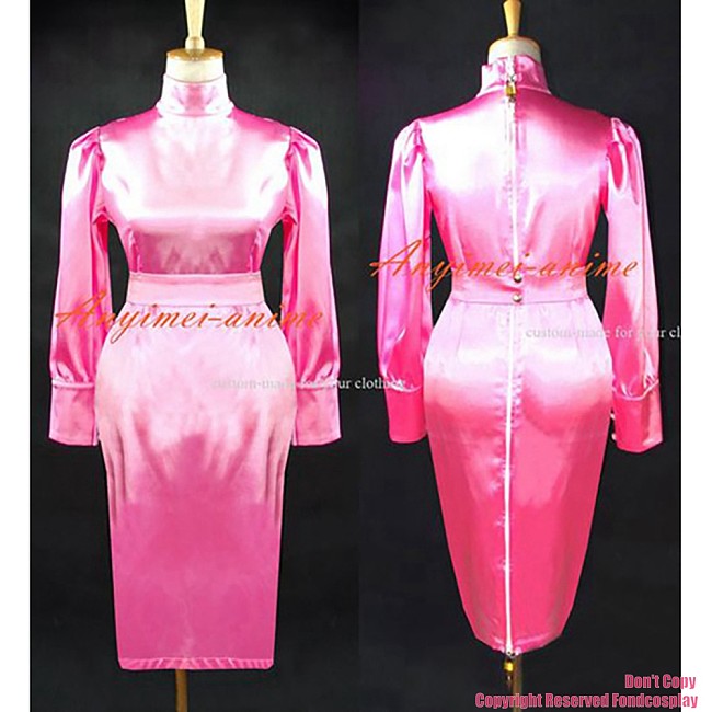 fondcosplay adult sexy cross dressing sissy maid short Gothic Lolita baby Pink Satin Lockable Dress Costume Custom-made[G502]
